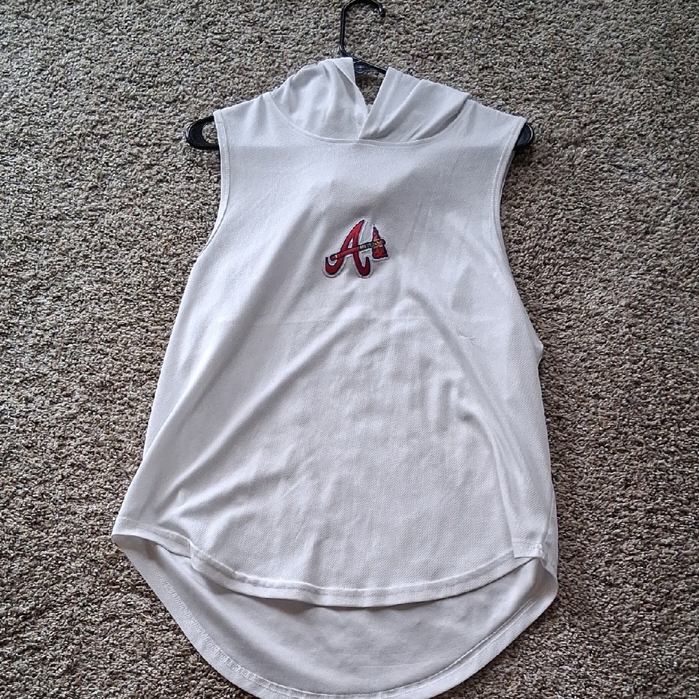 White Sleeveless Mens Atlanta Braves Hooded Tank